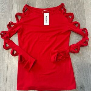 Red Women's Long Sleeve Cutout Top